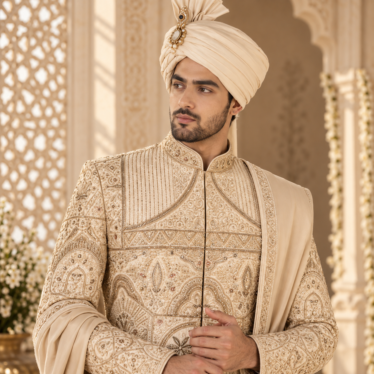 Ivory Embroidered Sherwani