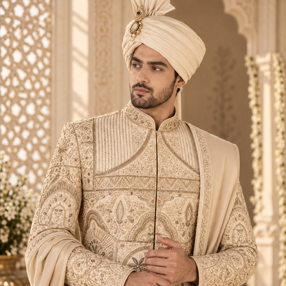 Ivory Embroidered Sherwani