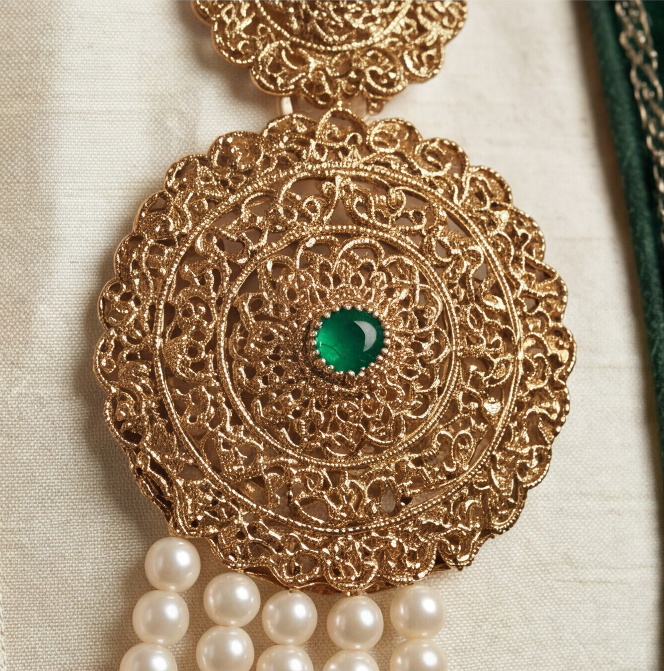 Green Pearl Layered Men's Necklace