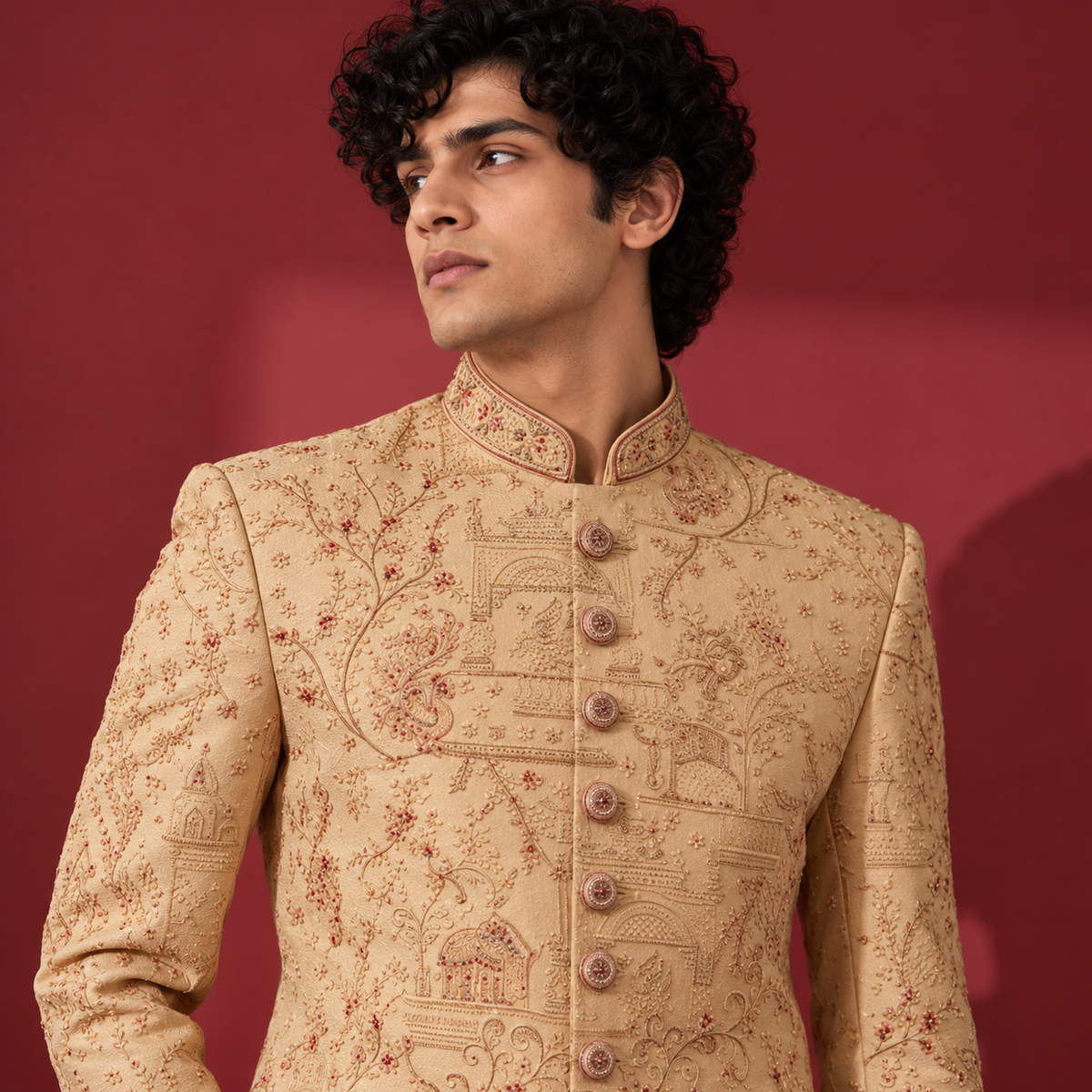 Ivory Embroidered Sherwani