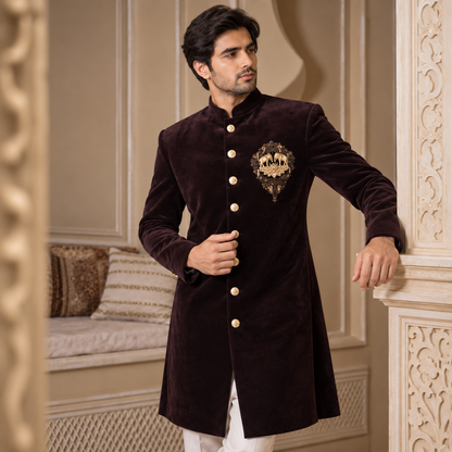 Cool Wine Hand Embroidered Indo-Western