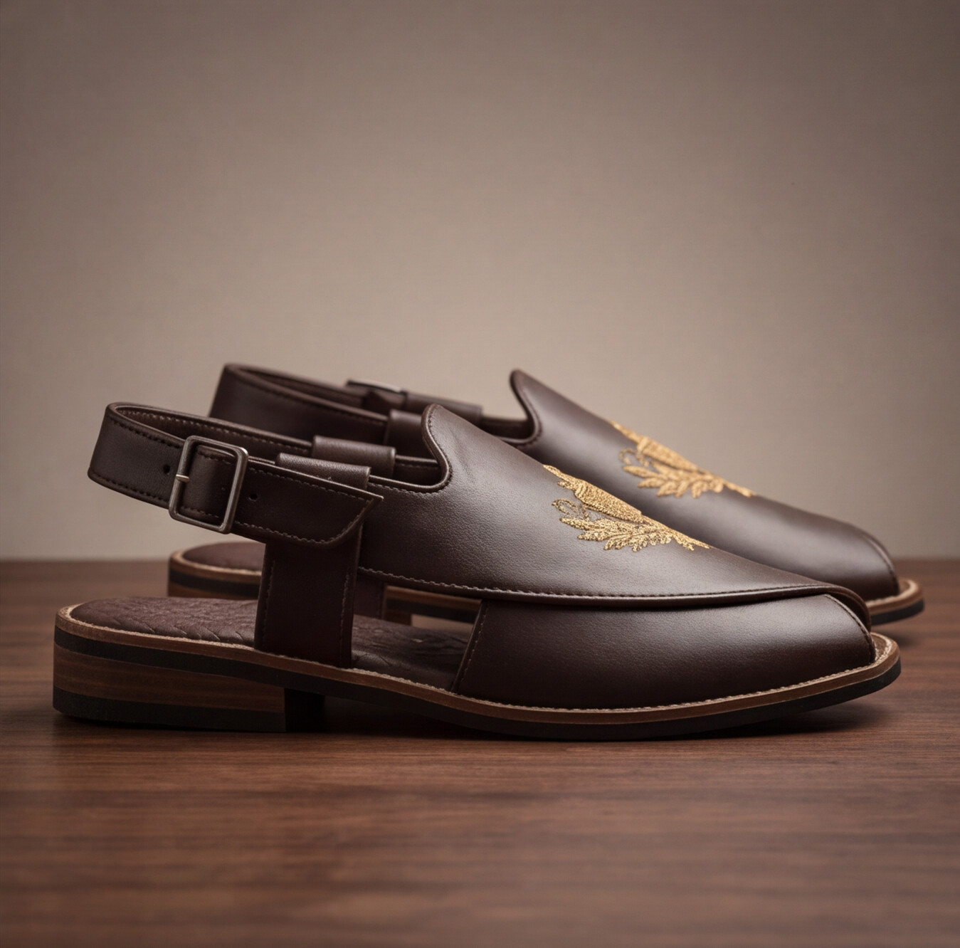 Brown Hand Made Embroidered Peshawari Shoes