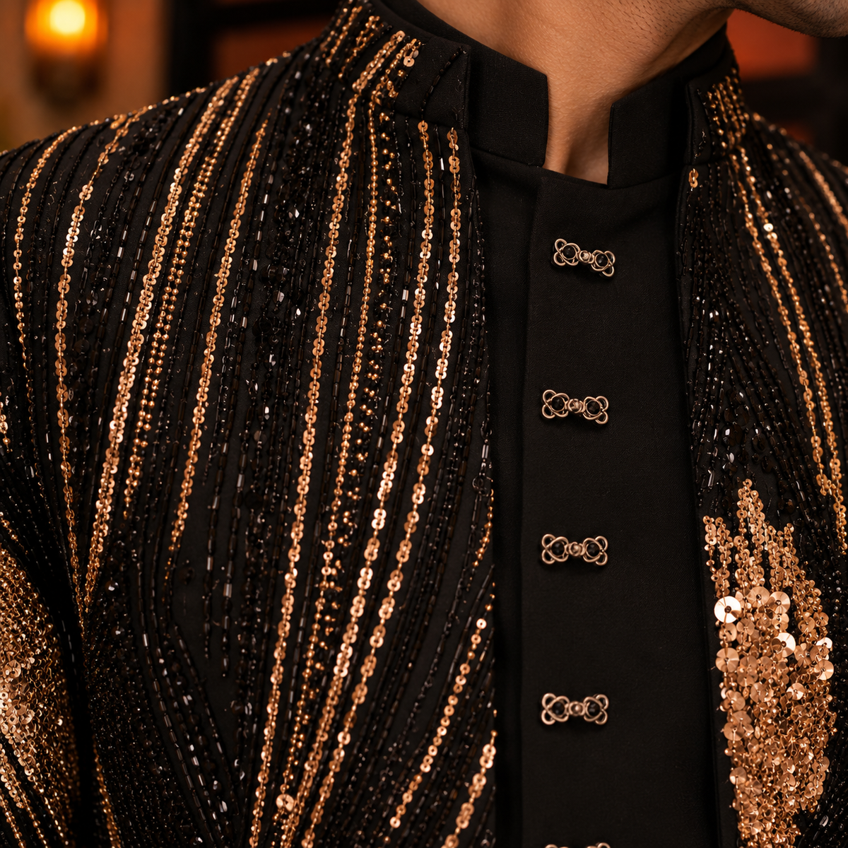 Black Hand Embroidered Indo-Western