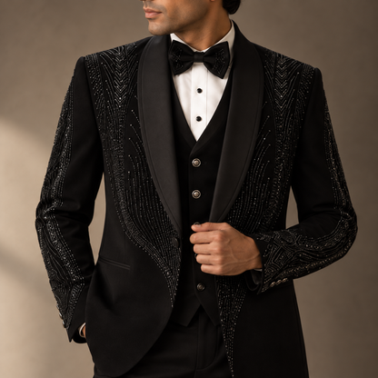 Black Hand Embroidered Designer Tuxedo