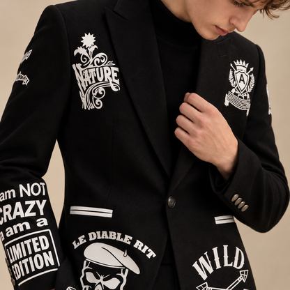 Black Mafia Motif Casual Blazer