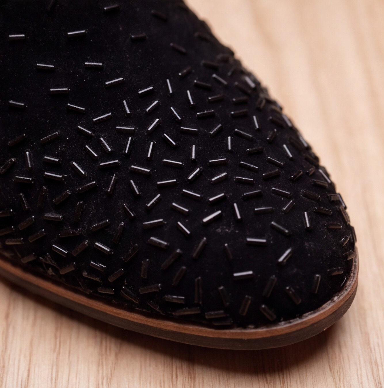 Black Handmade Embroidered Velvet Loafers