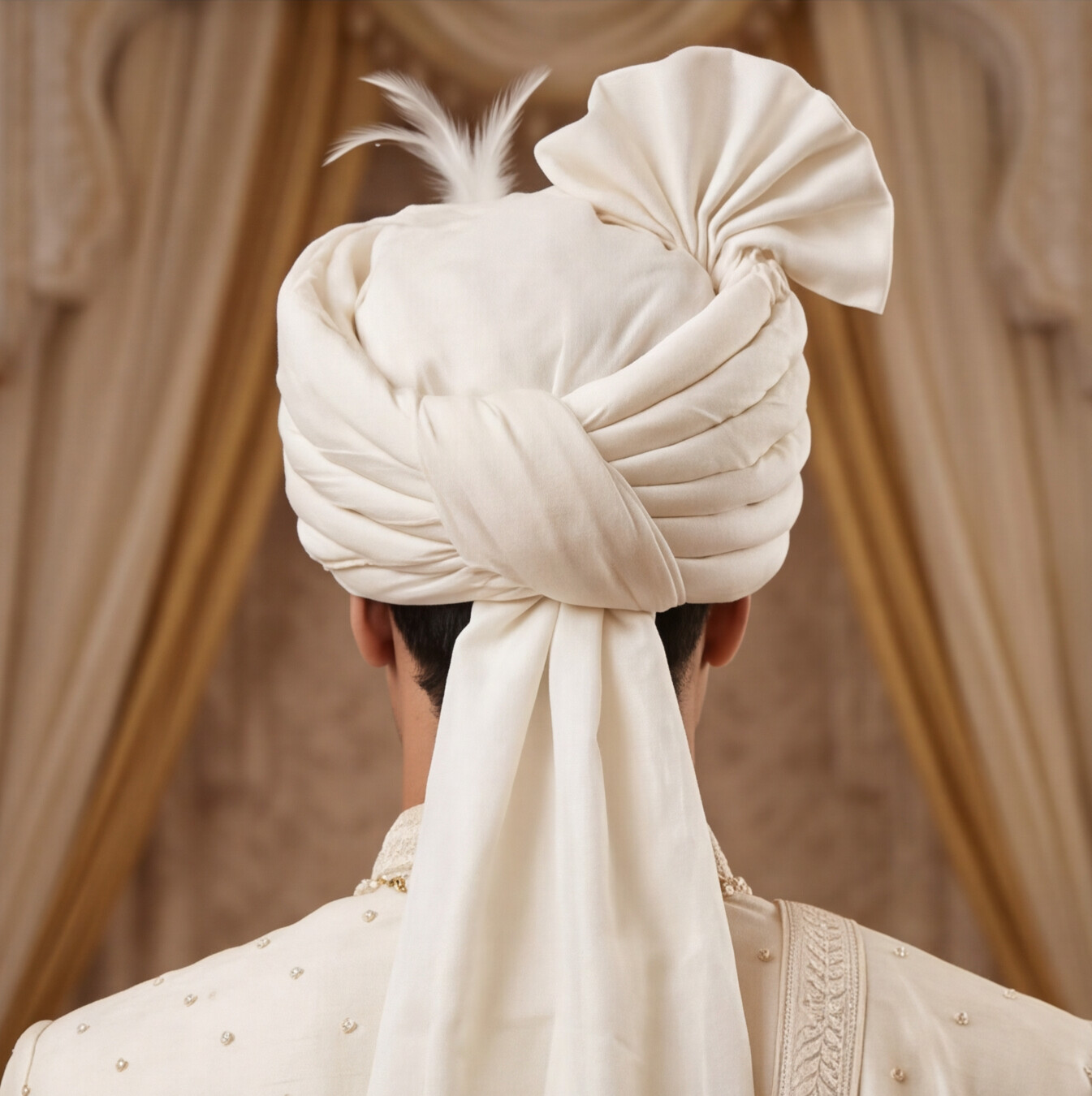 Cream Handmade Sehra with Kalangi (Art Silk)