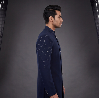 Blue Hand Embroidered Indo-Western