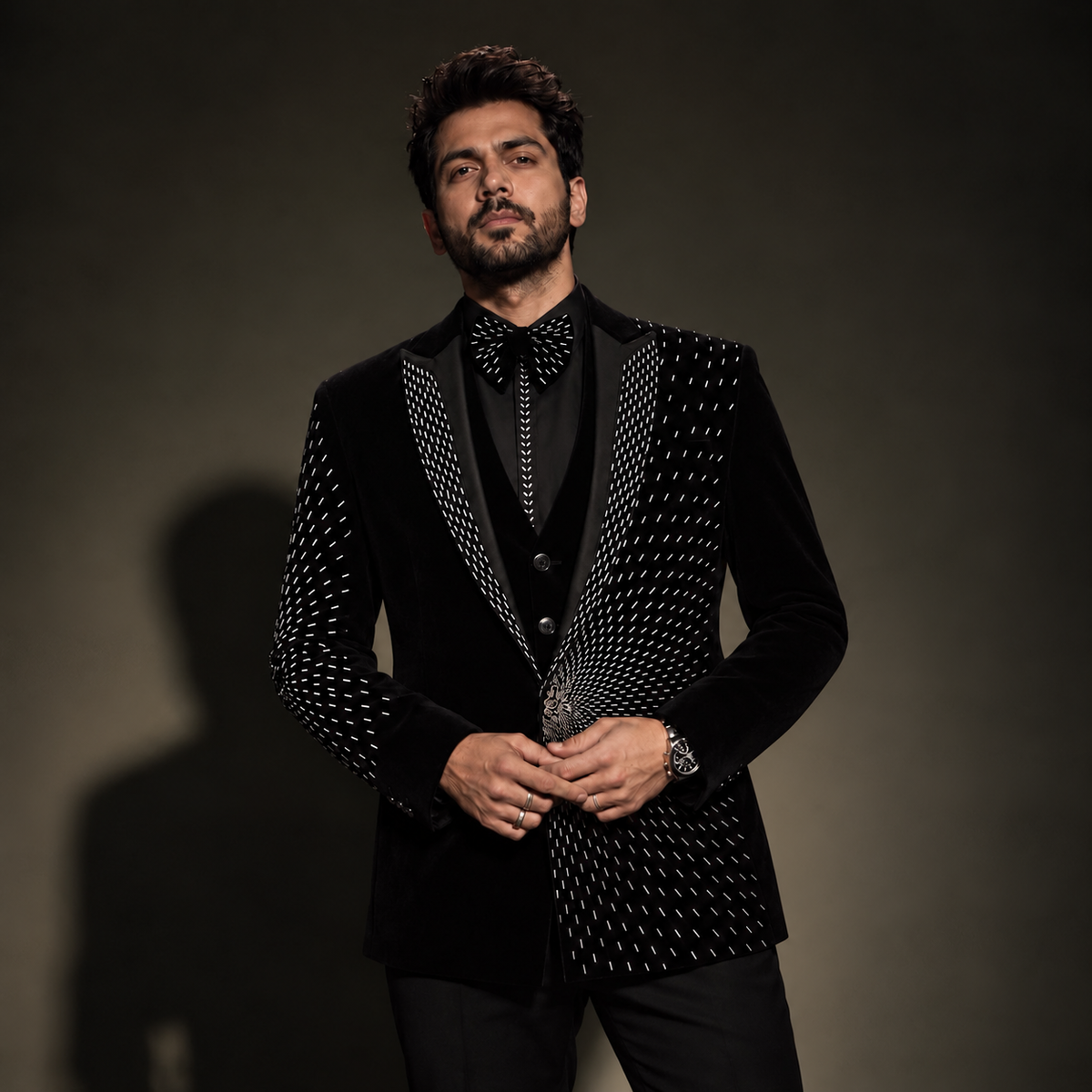 Black Hand Embroidered Designer Tuxedo