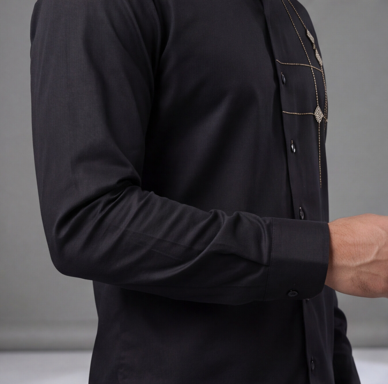 Black Hand Embroidered Designer Shirt