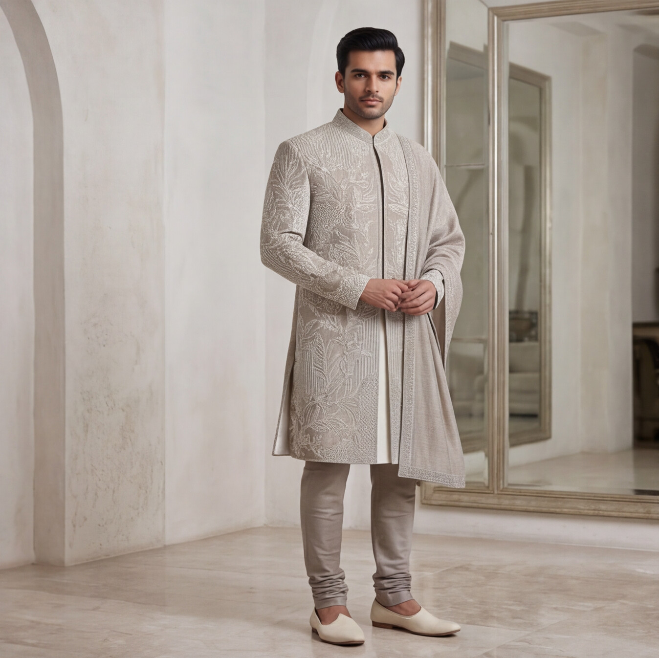 Dark Rose Gold Embroidered Sherwani