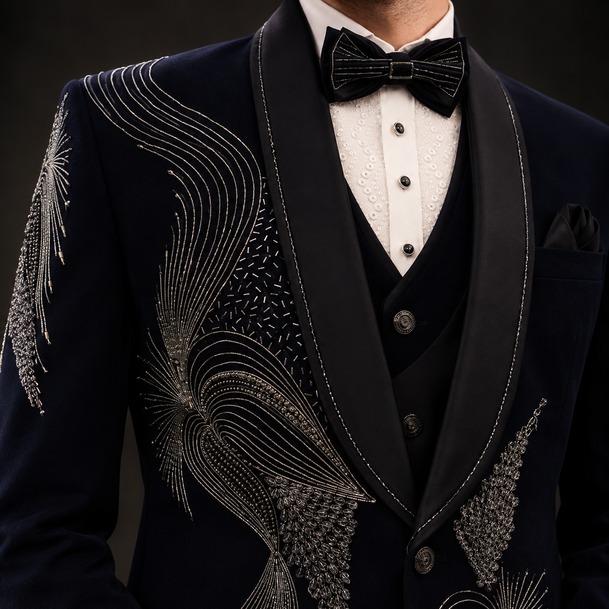 Blue Hand Embroidered Designer Tuxedo