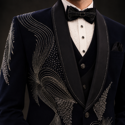 Blue Hand Embroidered Designer Tuxedo