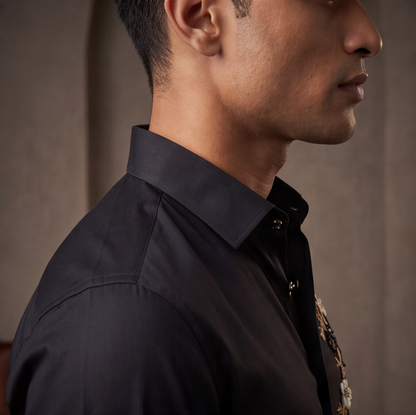 Black Floral Work Designer Shirt