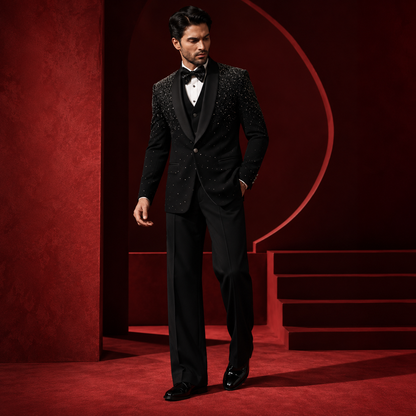 Black Hand Embroidered Designer Tuxedo
