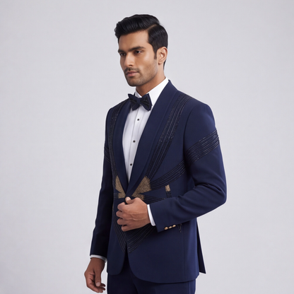 Blue Hand Embroidered Designer Tuxedo