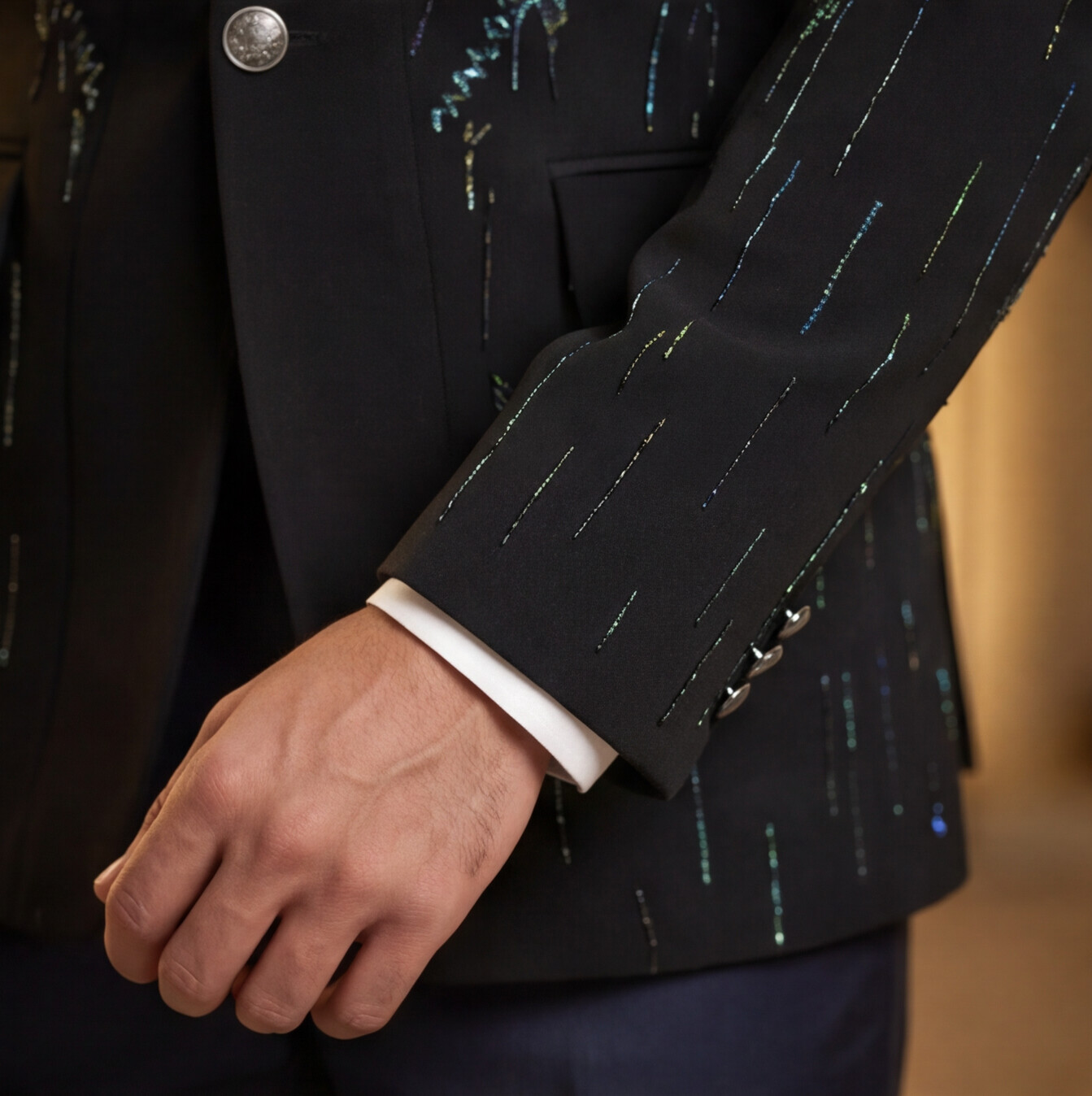 Black Hand Embroidered Designer Tuxedo