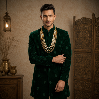 Golden Finish Kundan Polki Layered Men's Necklace