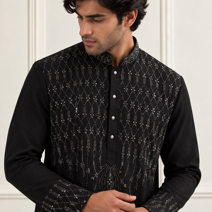Black Hand Embroidered Ethnic Kurta