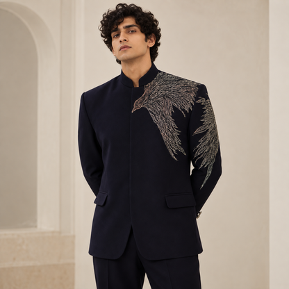 Blue Hand Embroidered Jodhpuri Bandhgala