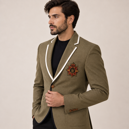 Light Olive Structured Jute Casual Blazer