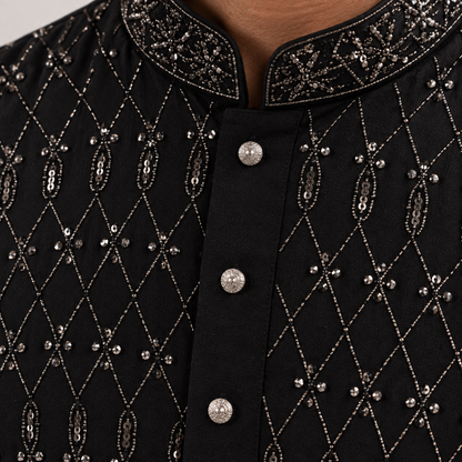 Black Hand Embroidered Ethnic Kurta