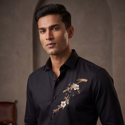 Black Floral Work Designer Shirt