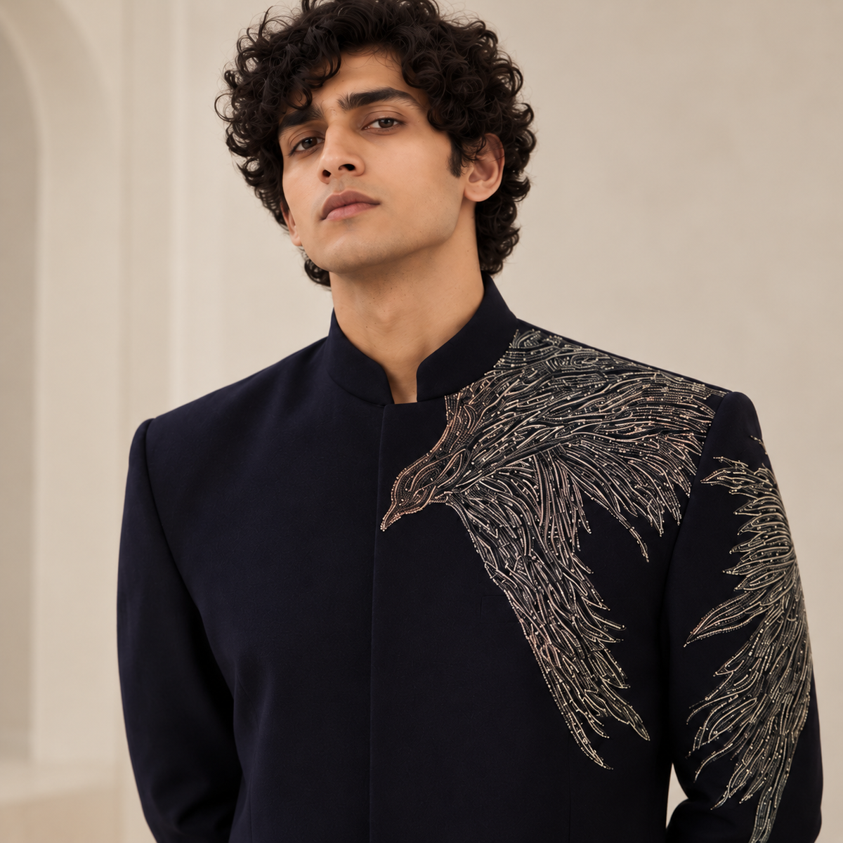 Blue Hand Embroidered Jodhpuri Bandhgala