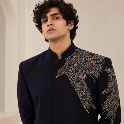 Blue Hand Embroidered Jodhpuri Bandhgala