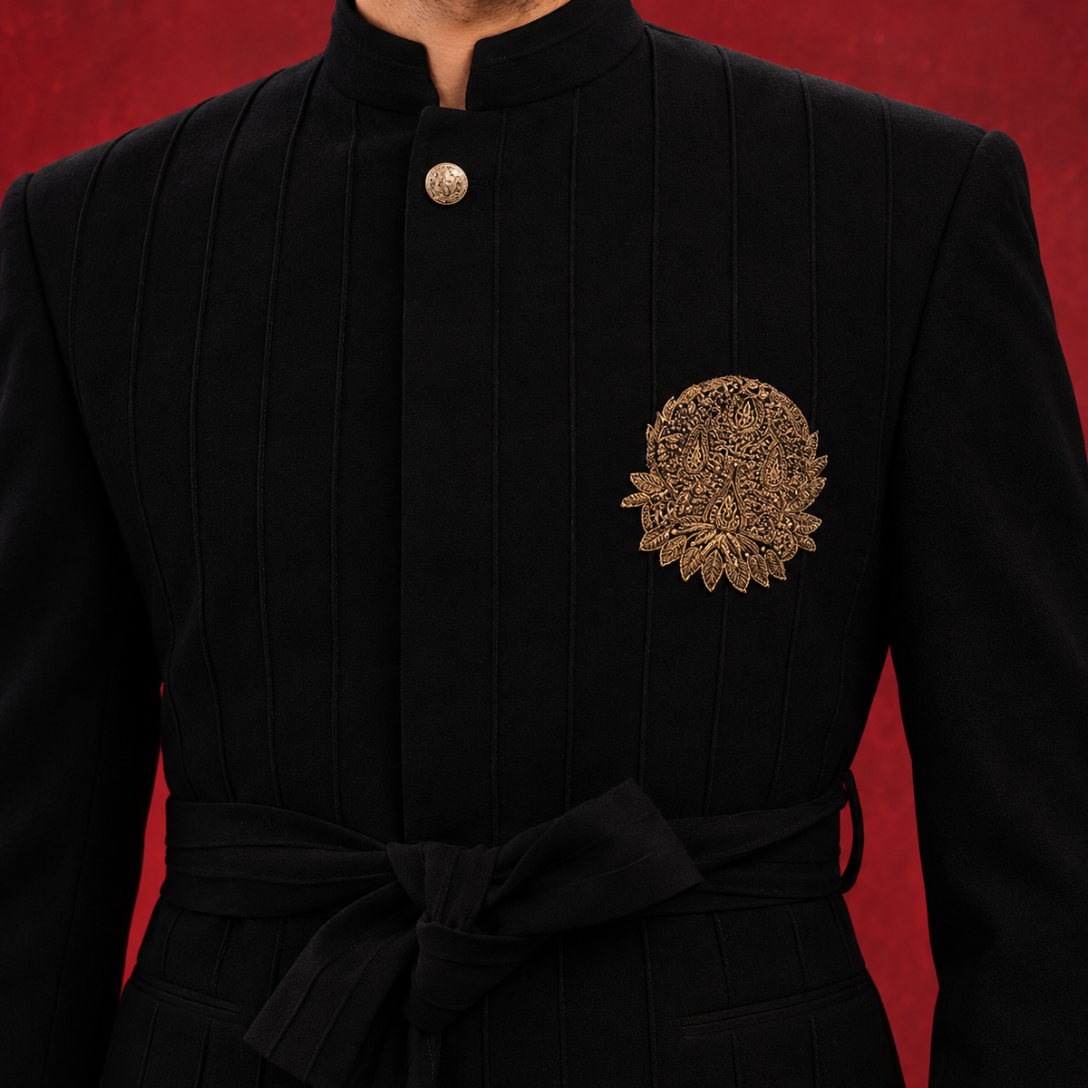 Black Pintex Bandhgala with Embroidered Motif