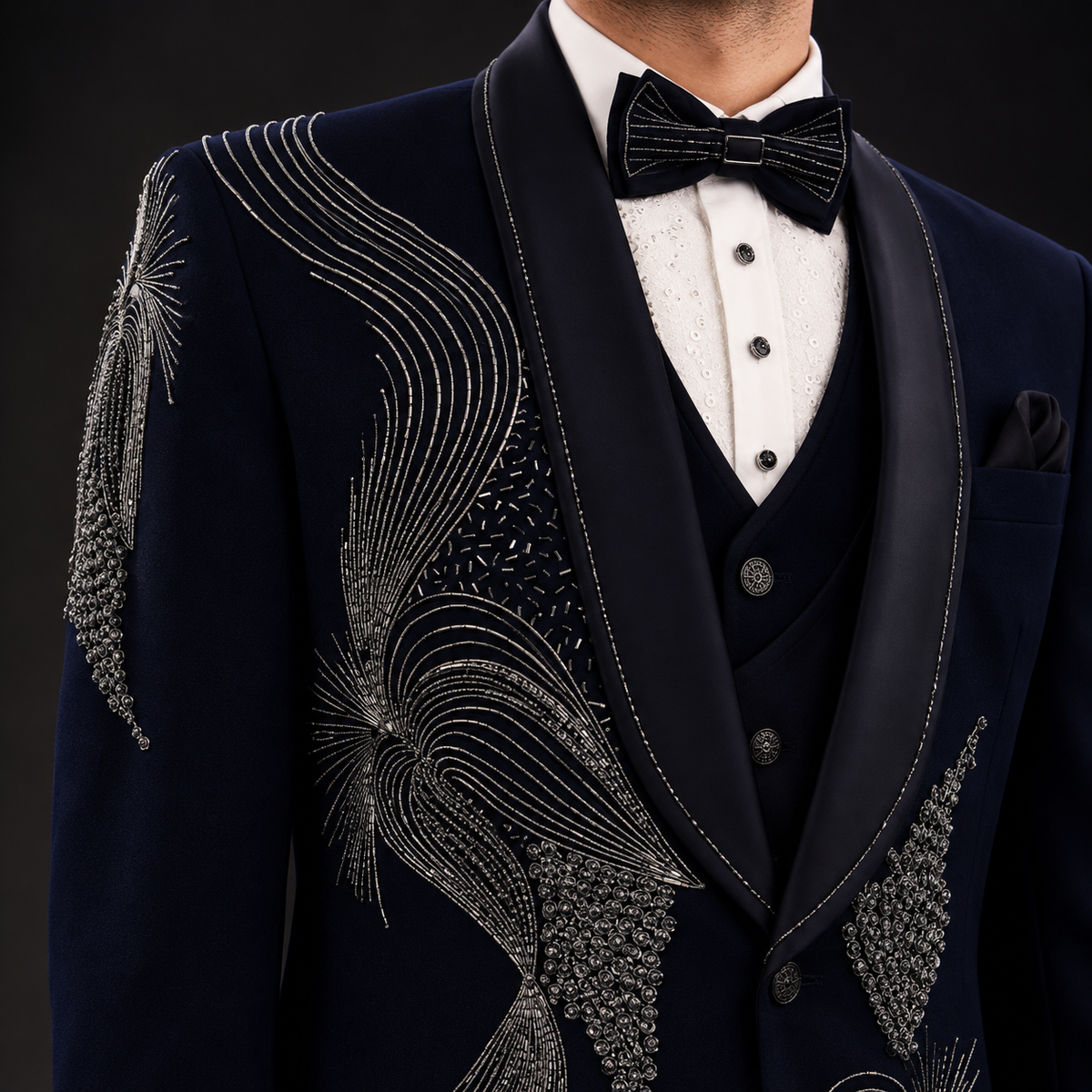 Blue Hand Embroidered Designer Tuxedo