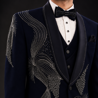 Blue Hand Embroidered Designer Tuxedo
