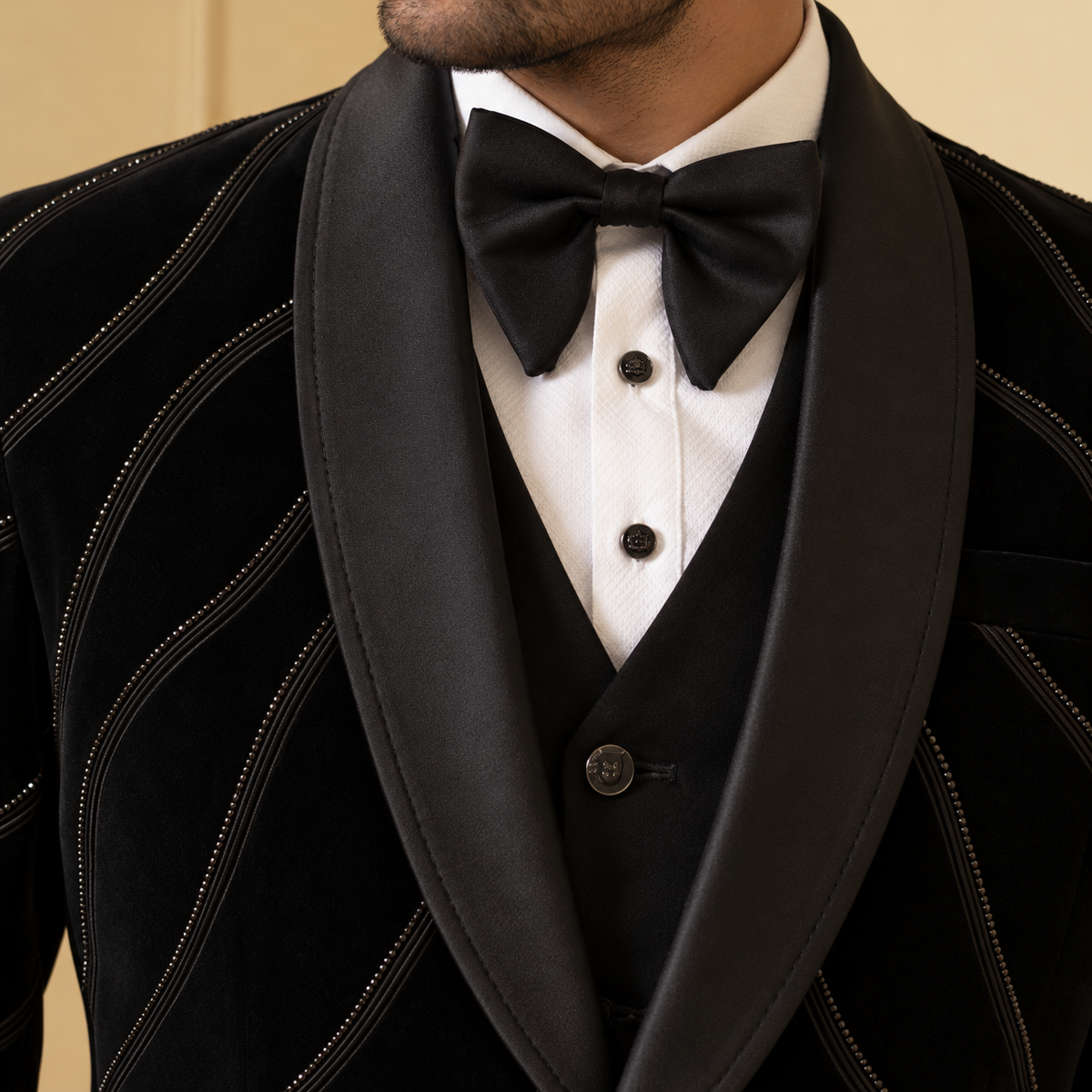 Black Pintex & Beads Work Designer Tuxedo