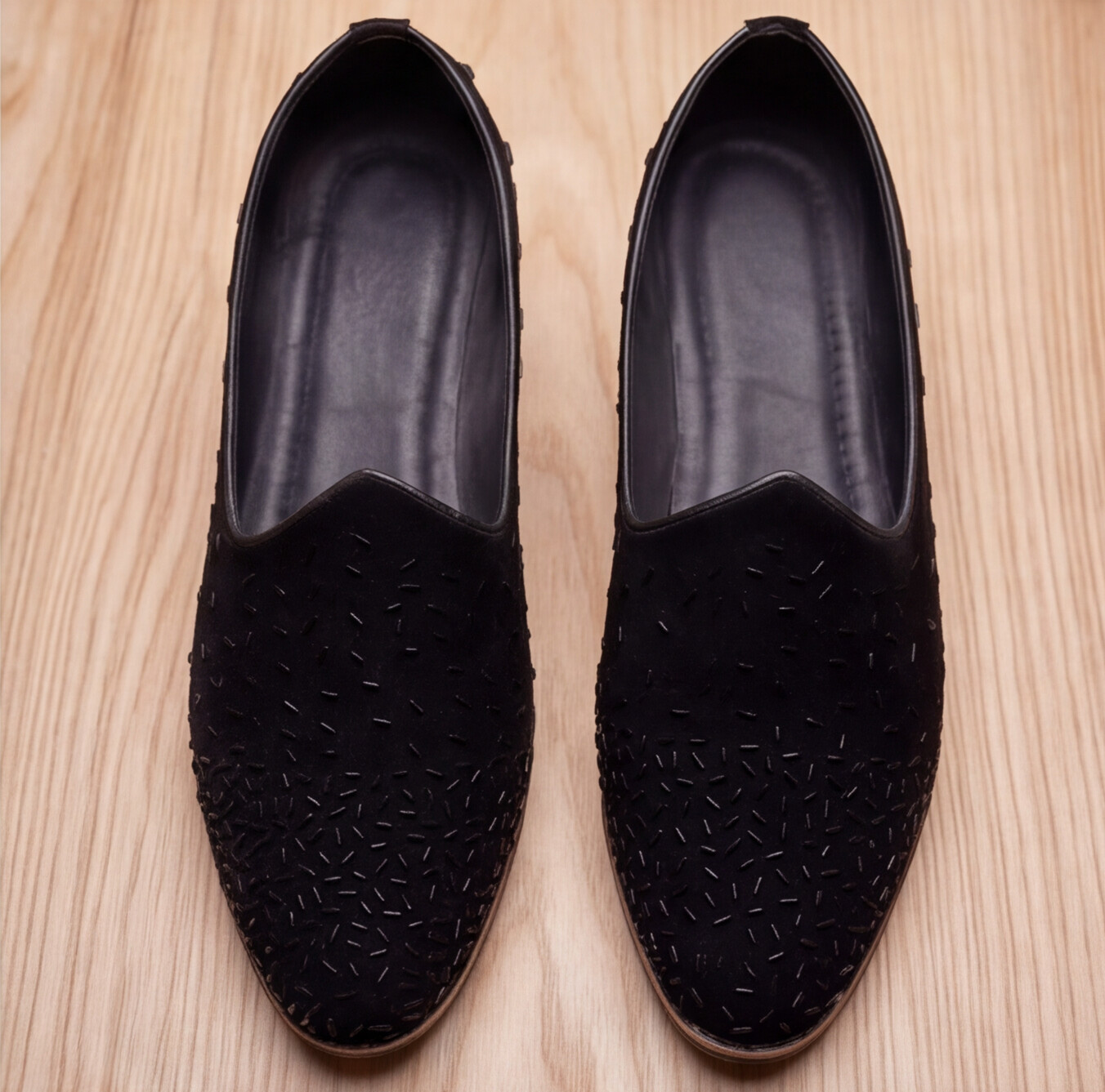 Black Handmade Embroidered Velvet Loafers