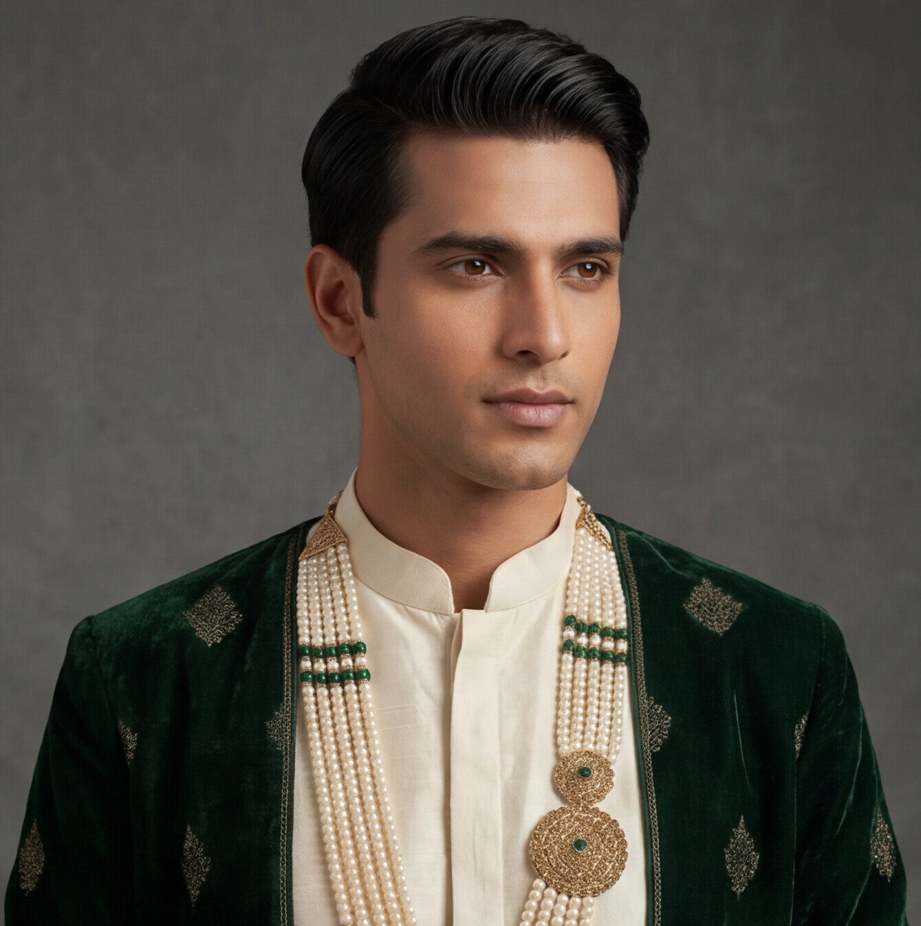 Green Pearl Layered Men's Necklace