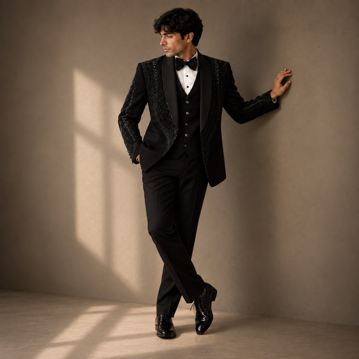 Black Hand Embroidered Designer Tuxedo