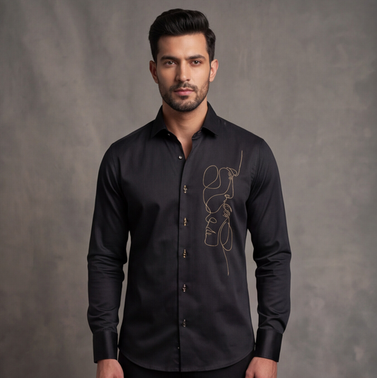 Black Designer Shirt with Face Work