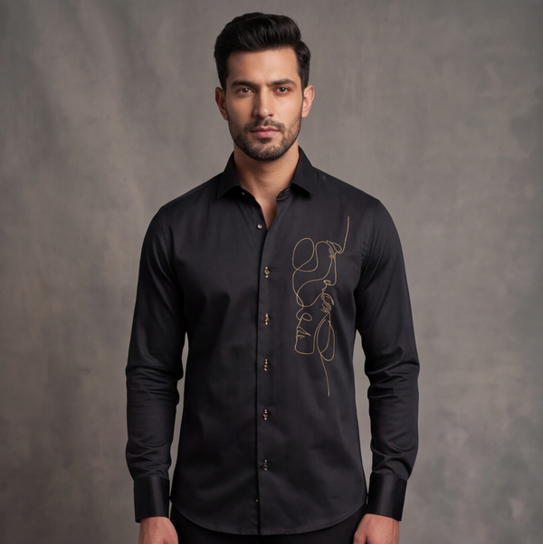 Black Designer Shirt with Face Work