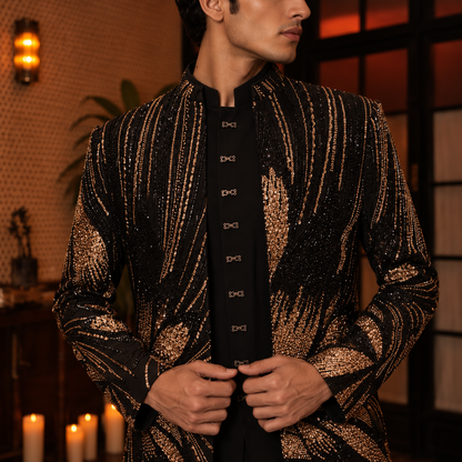 Black Hand Embroidered Indo-Western