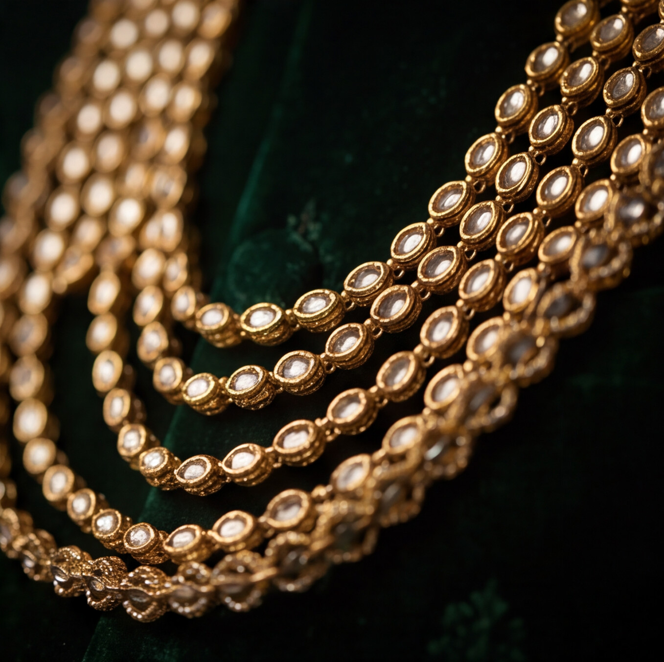 Golden Finish Kundan Polki Layered Men's Necklace