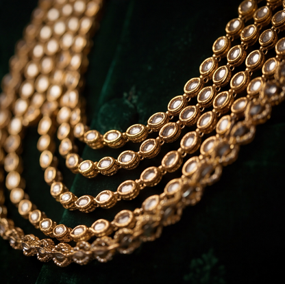 Golden Finish Kundan Polki Layered Men's Necklace