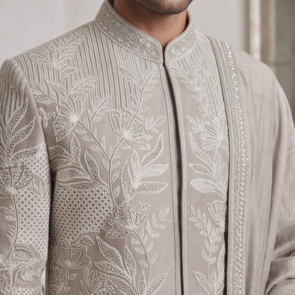Dark Rose Gold Embroidered Sherwani