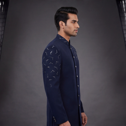 Blue Hand Embroidered Indo-Western