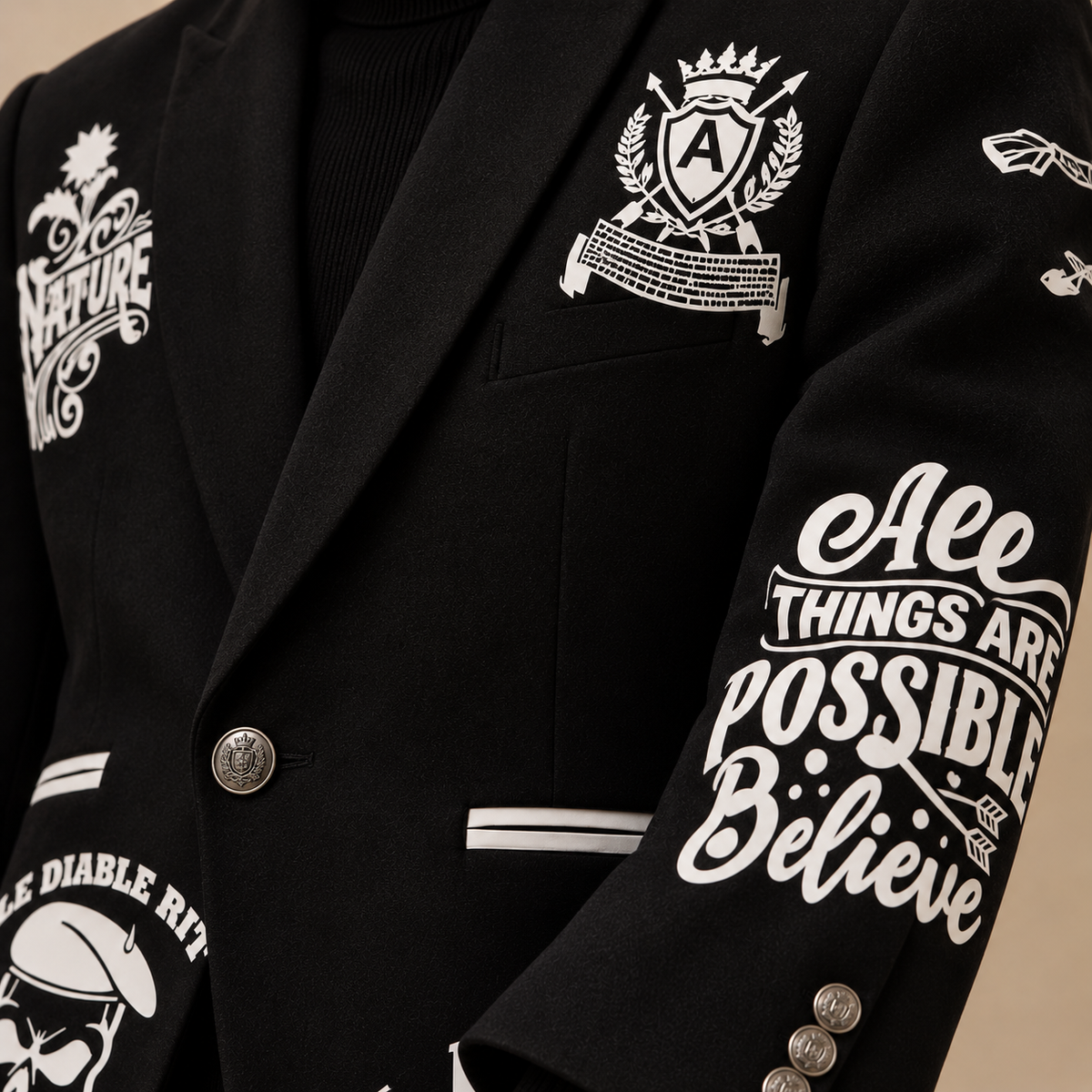 Black Mafia Motif Casual Blazer