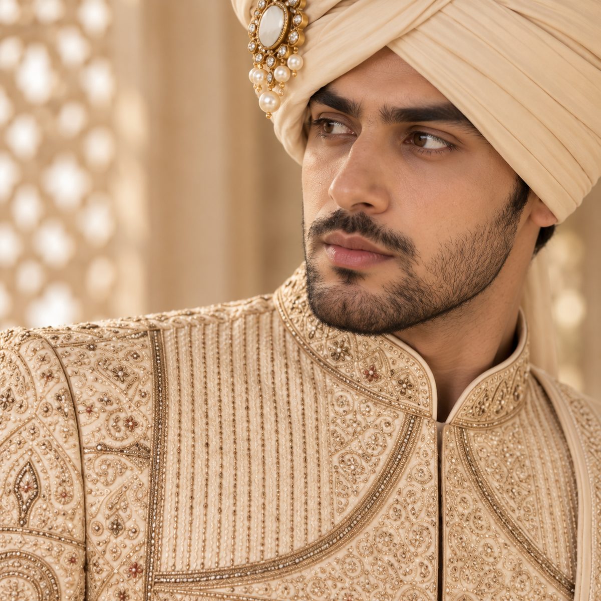 Ivory Embroidered Sherwani