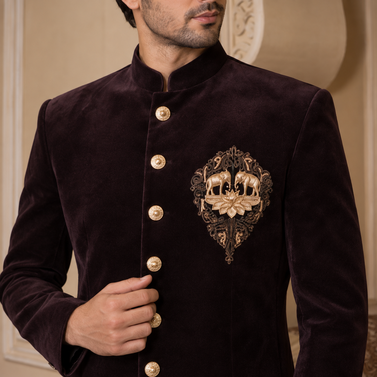 Cool Wine Hand Embroidered Indo-Western