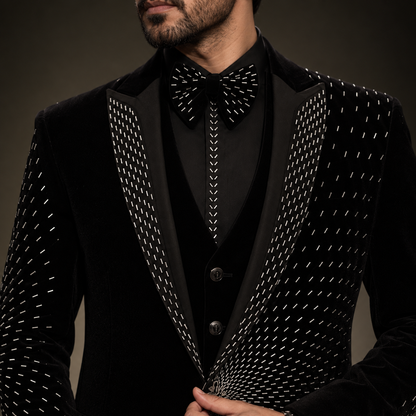 Black Hand Embroidered Designer Tuxedo