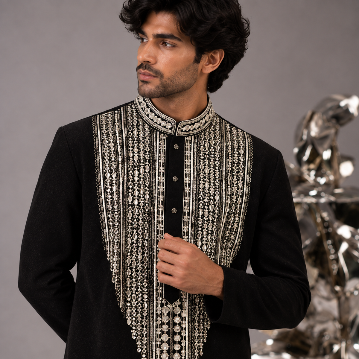 Black Hand Embroidered Mirror Work Ethnic Kurta