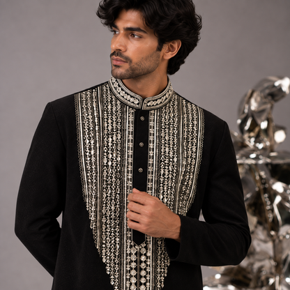 Black Hand Embroidered Mirror Work Ethnic Kurta