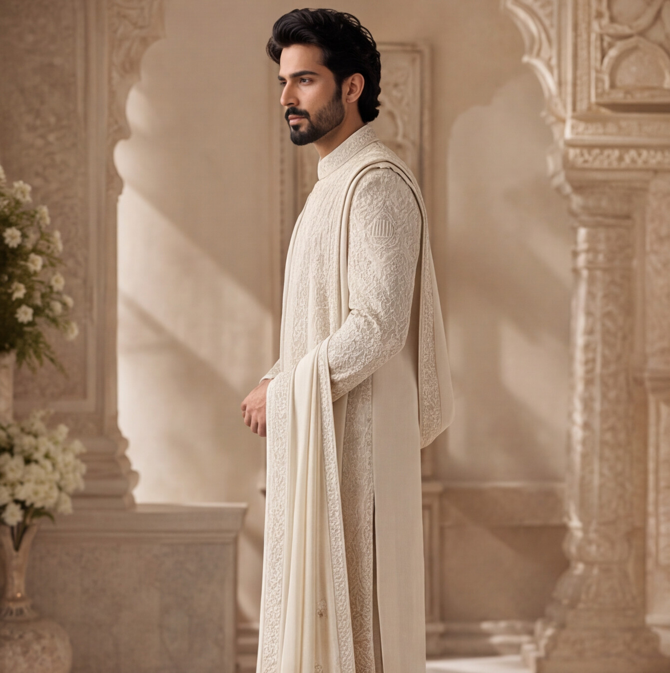 Light Rose Gold Embroidered Sherwani
